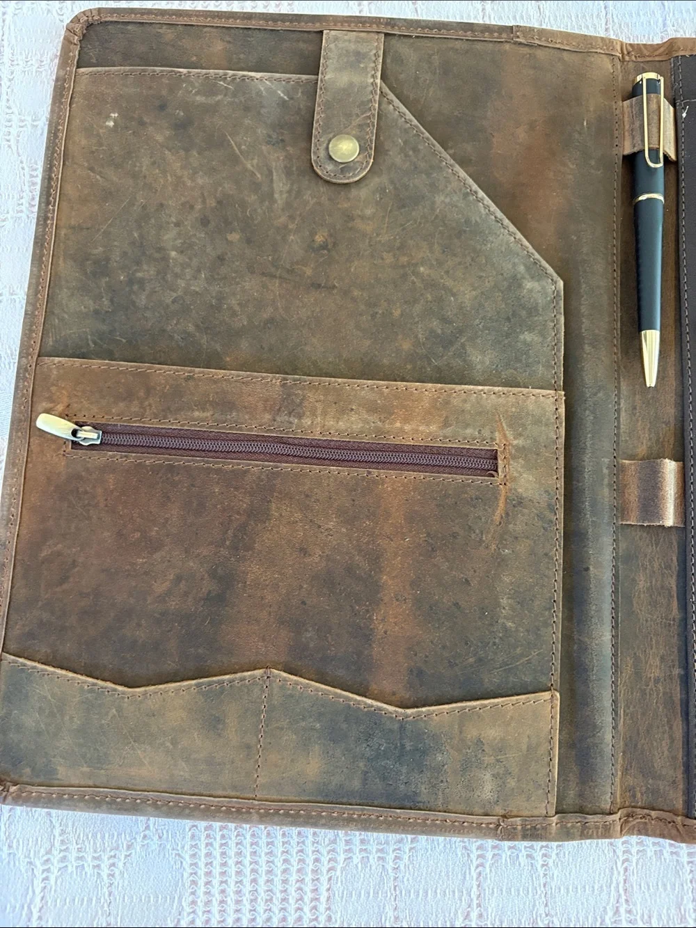 Nomad Craft Leather Padfolio Binder With Pen Professional Portfolio Brown New